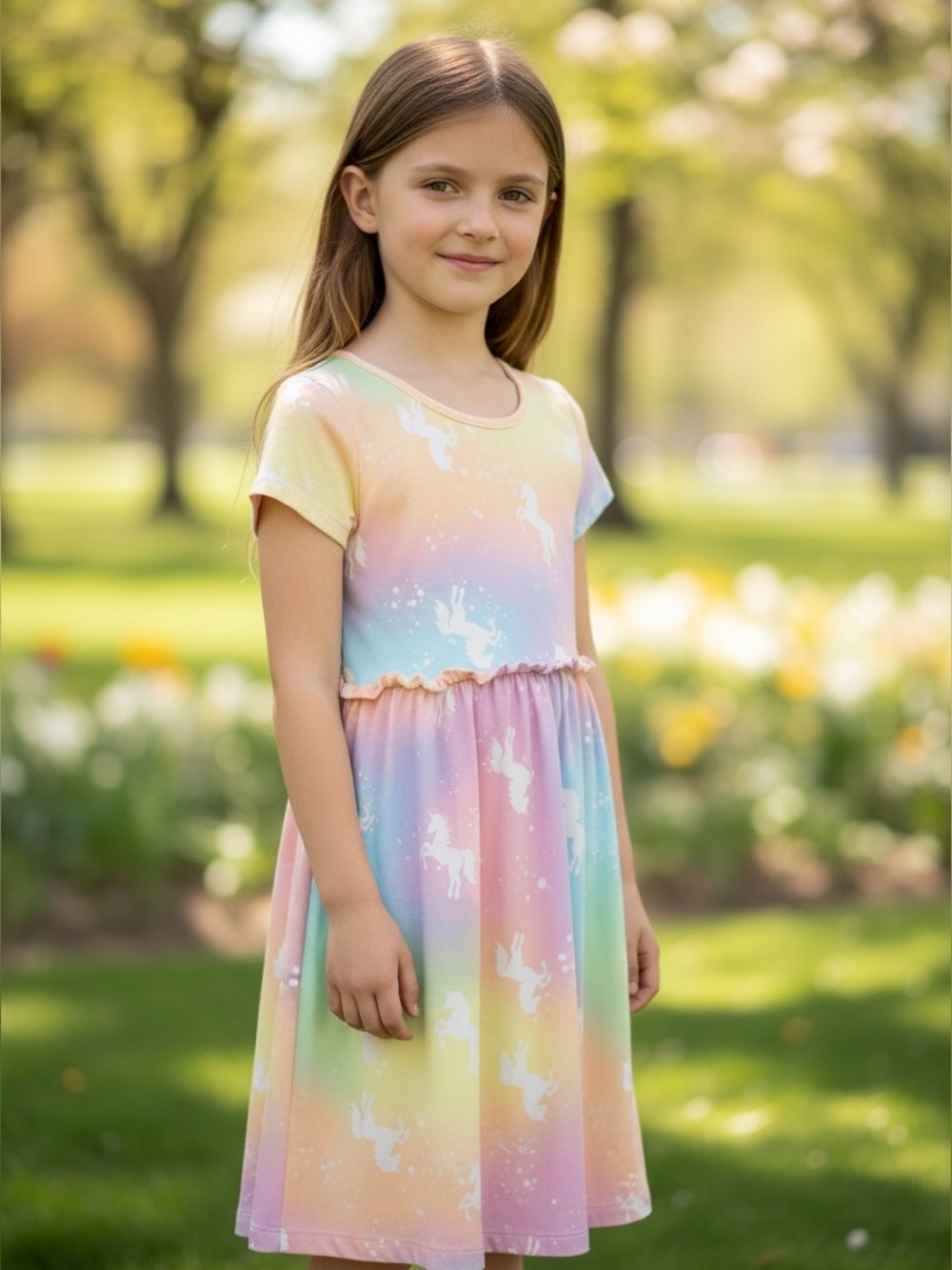 Epic Threads Girls’ Pastel Rainbow Unicorn Skater Dress 6X